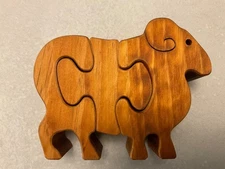 Handcrafted 3 Dimensional Carved Wooden Ram Animal Puzzle Toy Sheep 3 Pieces