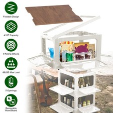 Collapsible Storage Bin Camping Snack Bin Organizer White/Green Bin Shelf Box US