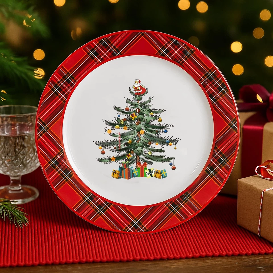 Christmas Tree Plates Set of 4, Christmas Dinner Plates with Red Edge, Xmas P... - Image 4 of 4