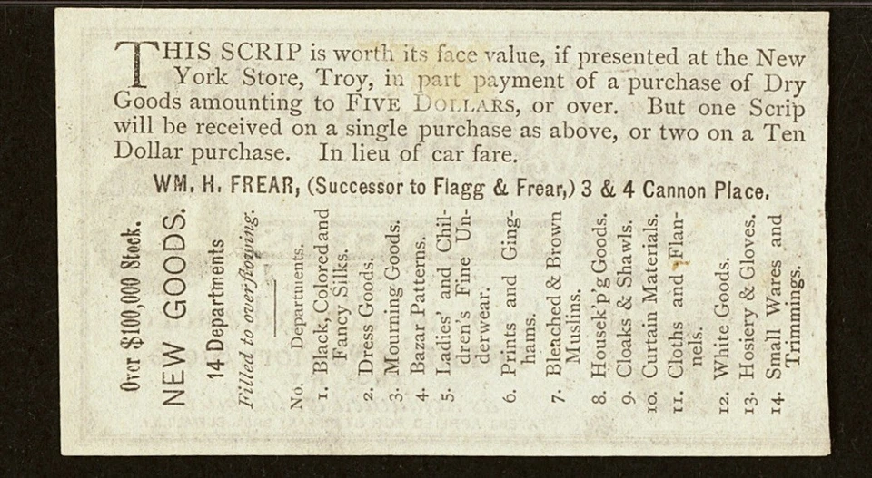 1870s NEW YORK Troy. 15 Cents Frear’s Store Scrip 15c Bank Note Currency, PMG 58 - Image 4 of 4