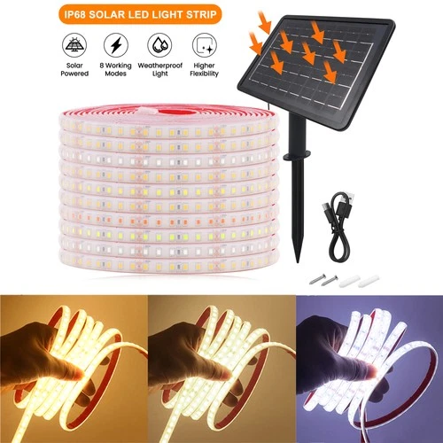 LED Strip Lights Outdoor Solar Powered IP68 Waterproof Garden Tape Rope Light