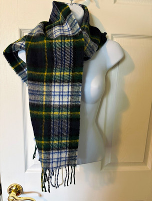 Highlander by Lochcarron 100% Wool Plaid Fringe Scarf Green/Blue Made Scotland