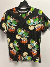 Nickelodeon Rugrats Men  s All Over Print T-shirt Black, Tommy and Chuckie, Small