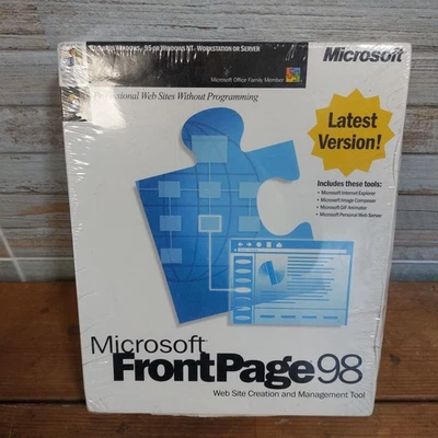 Microsoft FrontPage 98 Academic Edition Sealed Big Box Vintage PC Software - Image 1 of 3
