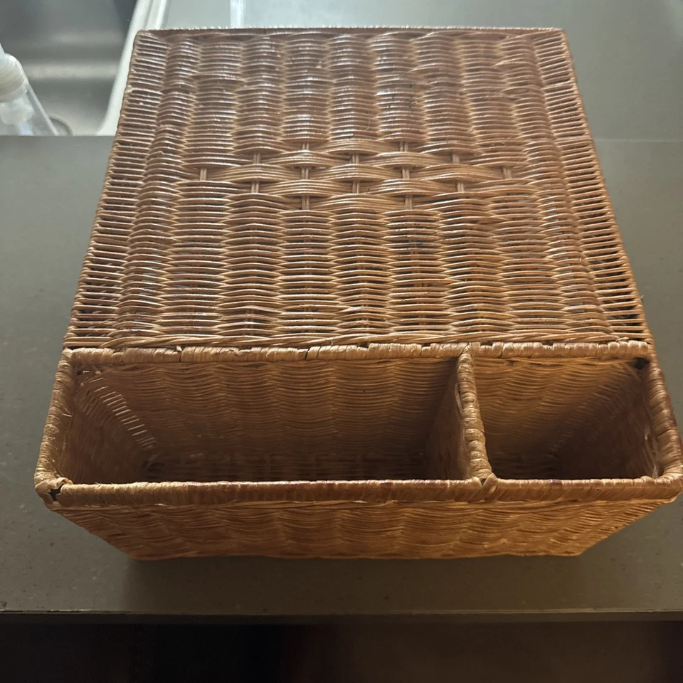 Vintage Wicker Rattan Bed Tray Breakfast Lap Tray 80s 90s Vanity Desk Organizer - Image 2 of 4