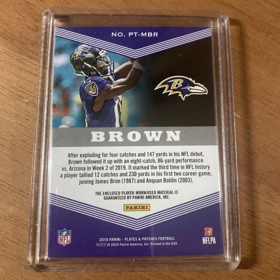 2019 Panini Plates & Patches Trio /99 Marquise Brown #PT-MBR Rookie Patch RC - Image 2 of 3