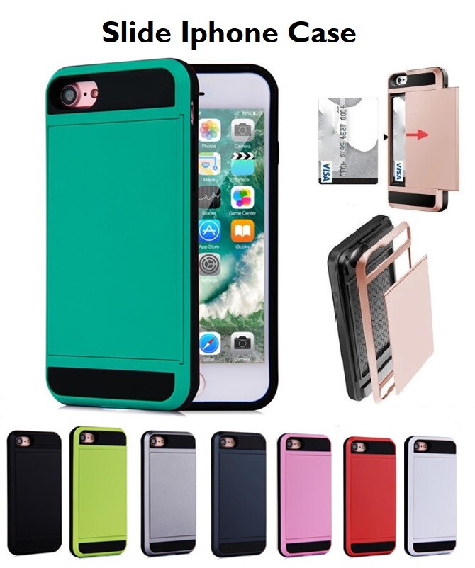 Iphone 8plus Xs 11 12 13 mini pro max Shockproof Slide Wallet Card Holder  Case