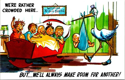 Postcard Animal Humor Stork Bringing New Baby Kids Cradle B182