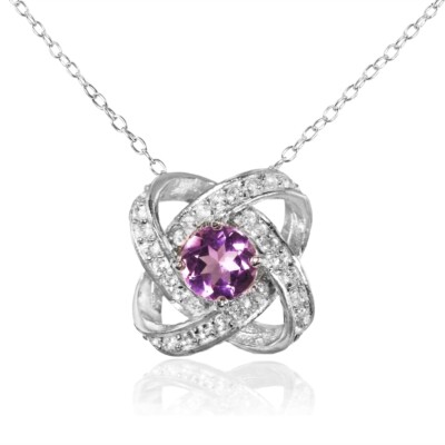 Sterling Silver Birthstone Gemstone Love Knot Necklace