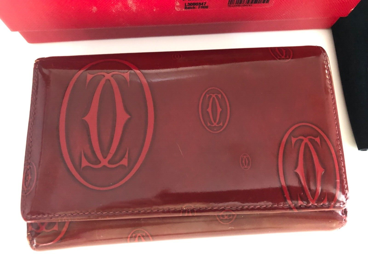 Vintage Cartier Happy Birthday Bifold Wallet 3000347 red burgundy