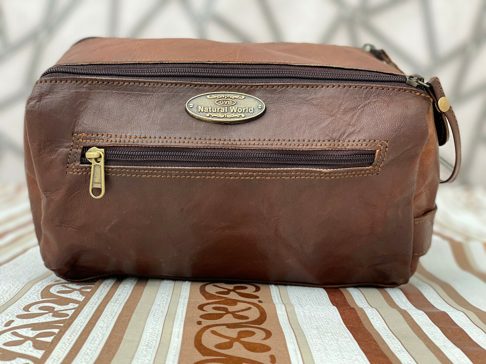 Nuevo Piel de Cabra Afeitado Kit Bolso Kit Viaje Neceser Viaje Bolso Caja