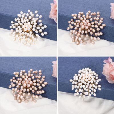 JIBSA Natural Leaf Shape Brooch Pin - Freshwater Pearl & Cubic Zirconia On White Gold Plated Brass