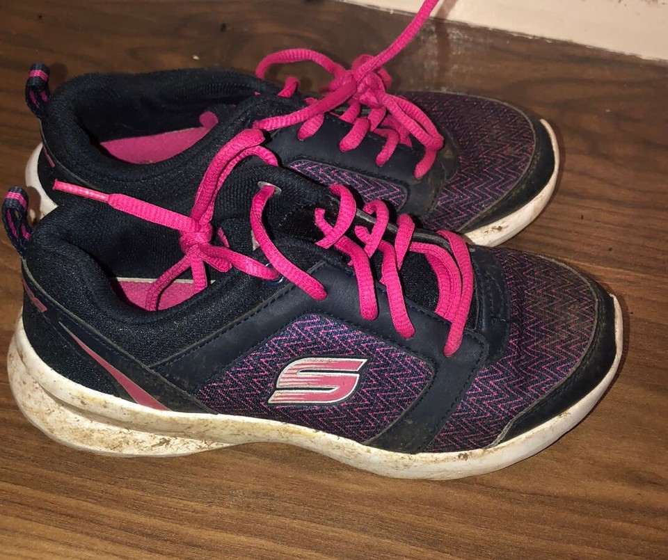 Skechers Navy Pink Mesh UK 2 Girls Trainers Shoes Sports Summer Good