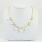 Genuine South Sea Pearl Station Necklace, 925 Sterling Silver Link Chain #S352