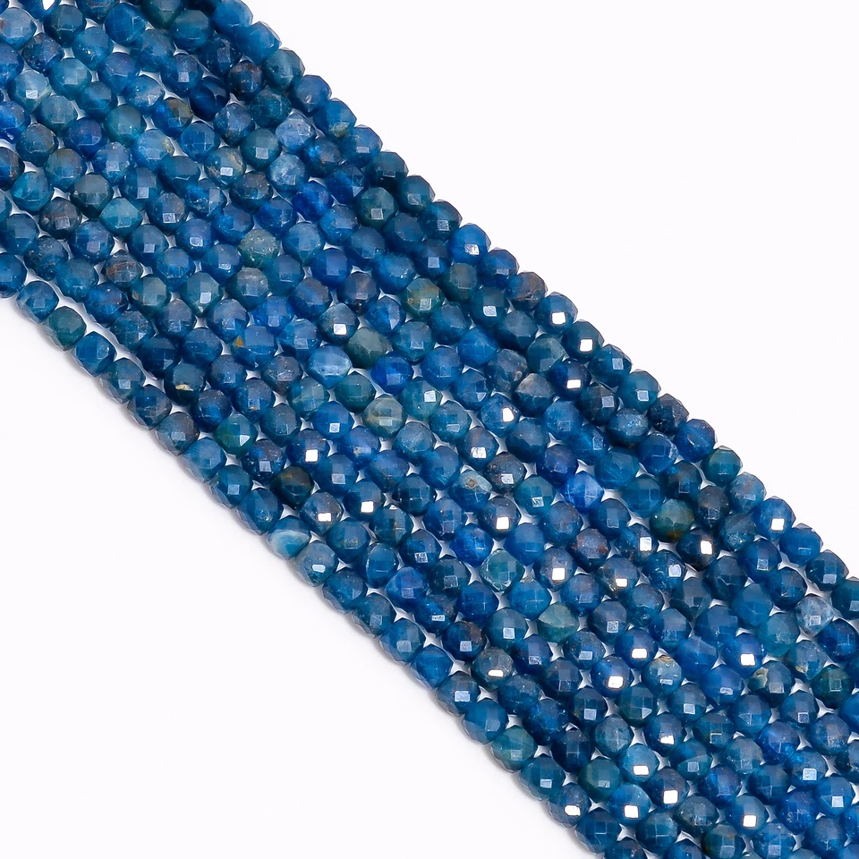 Cuentas facetadas con forma de caja de piedras preciosas de apatita azul neón natural 4x4 mm hilo 8" GB528 Foto 2 de 2