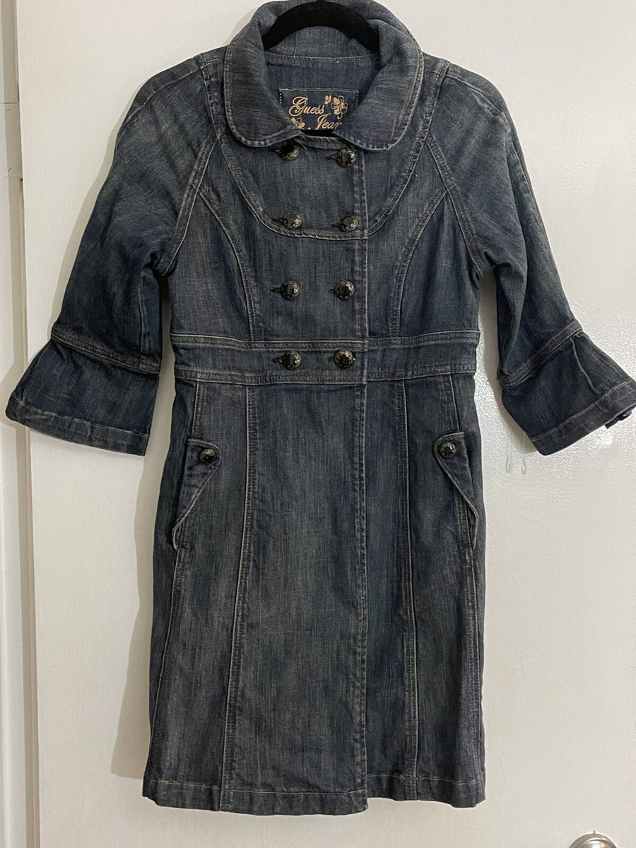 GUESS JEANS Blue Denim Flattering Dress / Coat Buttons Pleated Sleeves Pockets M GUESS JEANS Blue Denim Flattering Dress / Coat Buttons Pleated Sleeves Pockets M