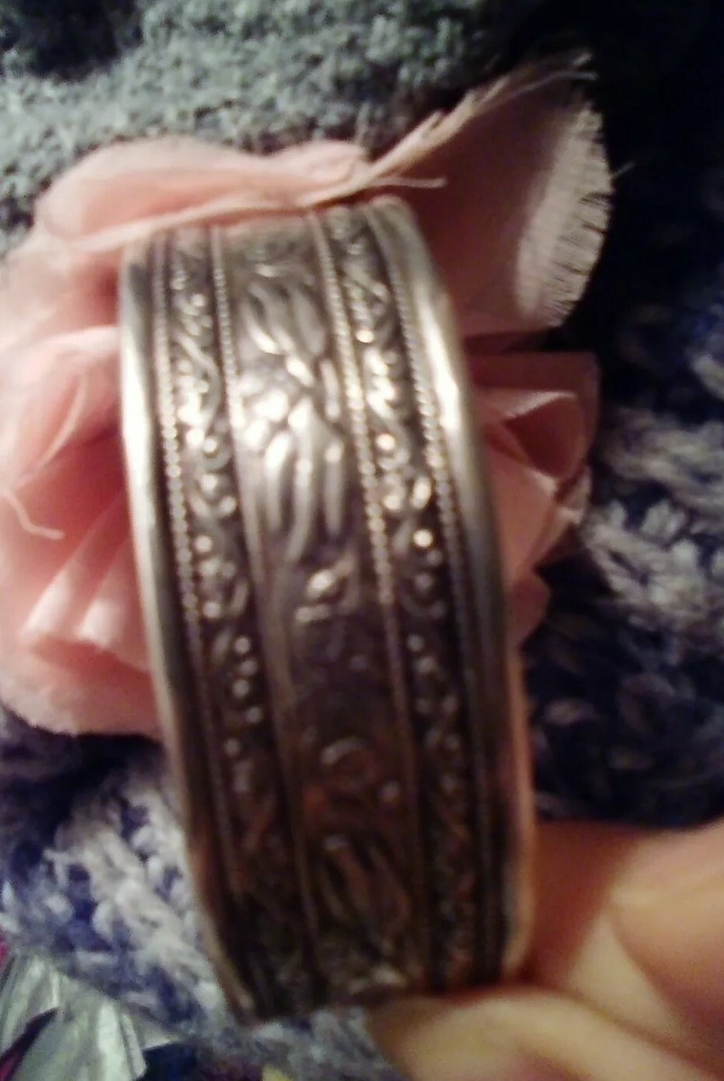 Bracelet Rigide En Argent Massif Réglable - Motif Oiseaux, Occasion, Bijou Vintage