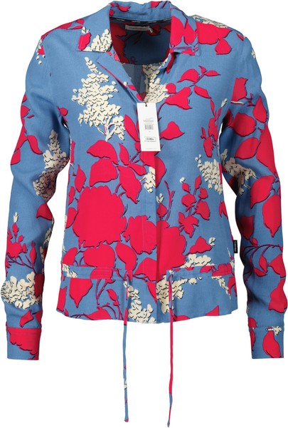 Neu! Calvin Klein Damen Langarm Bluse Blau-Mix Blumenprint Gr. 34-image