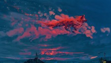 Landscape illustration sky clouds women fox fantasy art Custom Gaming Mat Desk