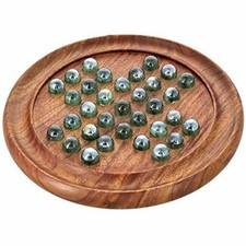 Holz Spiele Solitär Brett mit Glasmurmeln (braun) US