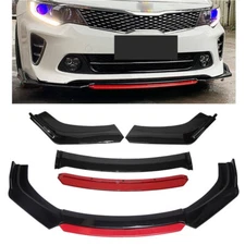 Universal Front Bumper Lip Spoiler Splitter Protector Body Kit Glossy Black +Red