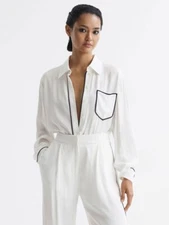 REISS Womens Gina Side Stripe Shirt Top in Ivory UK Size 6