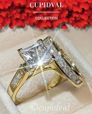 2.5 CARATS PRINCESS CUT 18K YELLOW GOLD PLATED CZ BRIDAL SET ENGAGEMENT RINGS