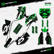 White & Green Slick Racing Graphics Kit fits 03-08  Kawasaki Kx250 Kx 250 Decal