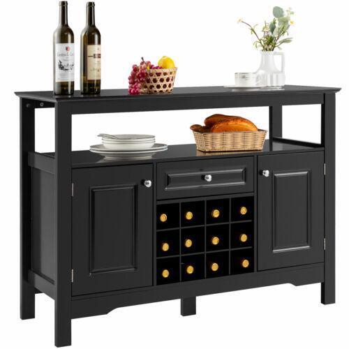 Wine Cabinet Storage Cupboard Sideboard Kitchen Bar Rack Drawer Table Black