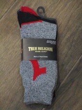 TRUE RELIGION 2-PACK BLACK  GRAY CREW SOCKS  NEW