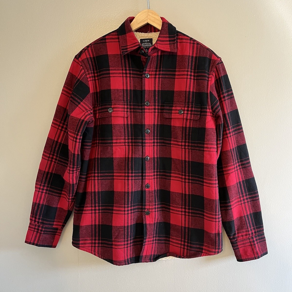 J Crew Factory Mens Buffalo Plaid Sherpa Lined Button Front Jacket