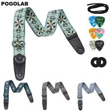 POGOLAB PGS-12 Guitar Strap 2" Wide Adjustable Exquisite Embroidery Patterns