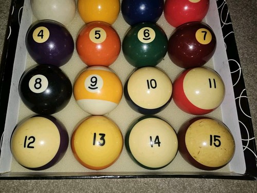 Vintage/ Antique 2 3/16" Pool Balls Complete Billiard Set of 16 with Box - Picture 3 of 6