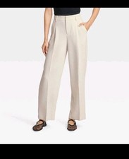 Women's High Rise Pleated Front Straight Trousers - A New Day Off White -Sz 12