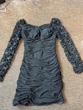 Terani Couture Damen Kleid Rüschen Knielang Schwarz Gr. UK 8 Small