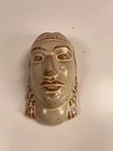 Frankoma Indian Maiden Mask Pottery #6-132 Figurine Brown Green Glaze 1989