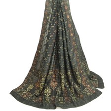 Sushila Vintage Grayish Black Dupatta 100 Pure Silk Woven Floral Long Stole Wrap