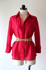 MNG Mango Hot Pink Shimmer Sheer Mother of Pearl Button Shirt Blouse Top Women 4