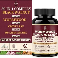 30in1 Wormwood Black Walnut Cleanse Capsules for Gut Cleanse, 120 Vegan Capsules