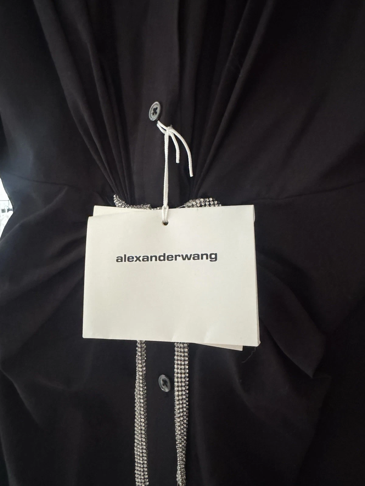 Abito mini camicia donna Alexander Wang cristallo fiocco cintura vita nero XS LBD raro