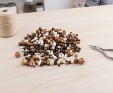 Wood Beads Assortment, 1020 Pc, Mixed Color, Printed, Round, Medium