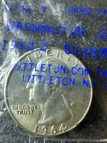 Uncirculated 1964D Washington Silver Quarter Packaged By Littleton Coin Company