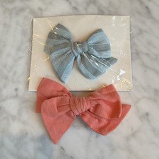 Girls pink and blue fabric hair bows set of two ALL Wunderkin brand.