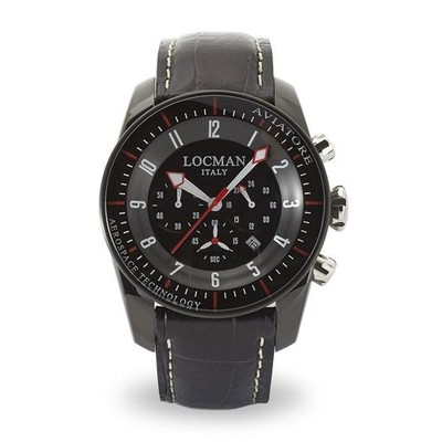 LOCMAN AVIATOR CHRONOGRAPH LEDER SCHWARZ HERREN UHR CHRONO STAHL TITAN WATCH
