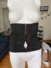 Women  s Black Mesh Waist Cincher Corset Strapless Hook  Eye Closure Size M/L