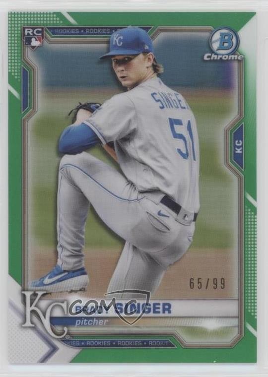 2021 Bowman Chrome Green Refractor 65/99 Brady Singer #43 1e1b