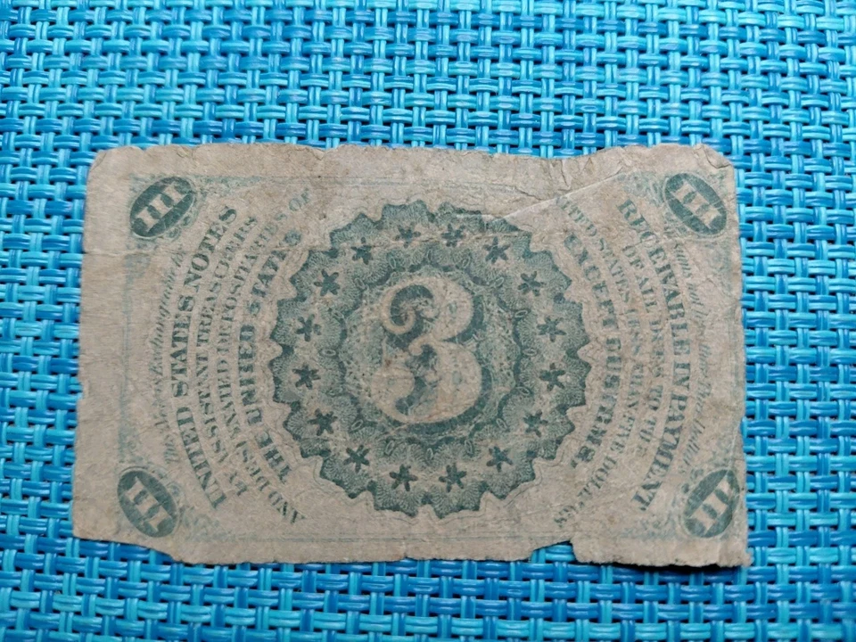 🇺🇸 United States 3 cents 1863 FRACTIONAL CURRENCY  FR-1226 banknote 112125-6 - Image 2 of 3