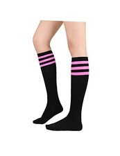 Knee High Striped Socks for Women - Long Thin Tube One Size 1 Pack Black Pink