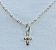 Kit Heath 18K Gold and Sterling Silver Kid's Tiny Cross Necklace 14" Signed NOS