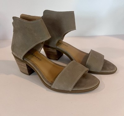 Lucky Brand Shoes Womens 8.5 M Gray Leather Sandals Zip Block Heel Barbina